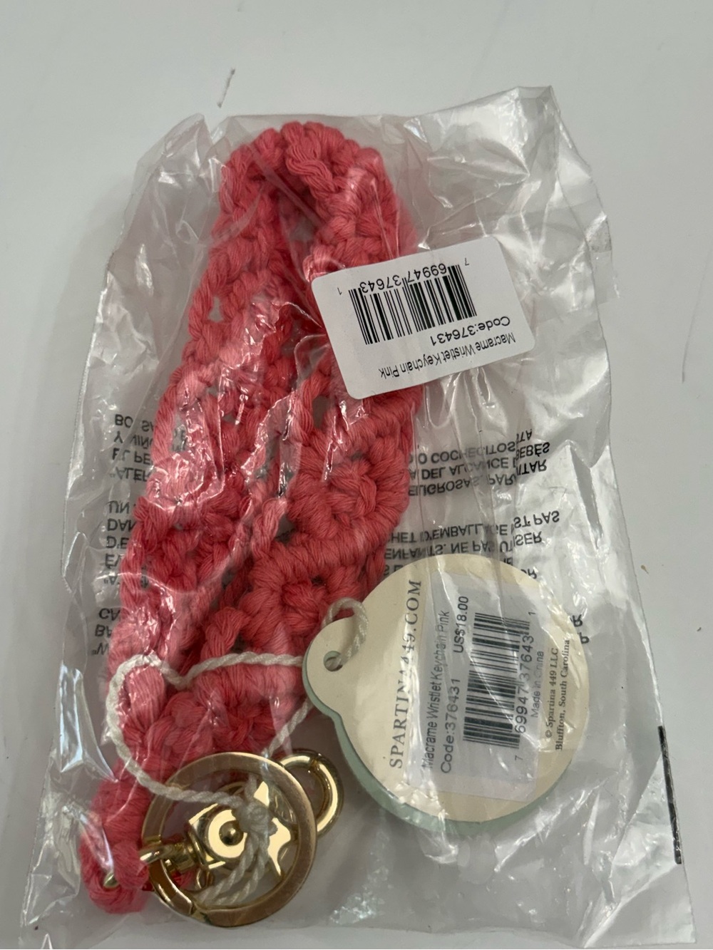 Spartina 449 Macrame Wristlet Keychain in Pink